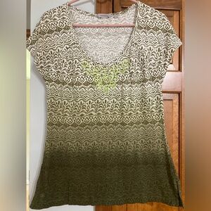 NWOT Athleta Printed Embroidered Green Top M Medium